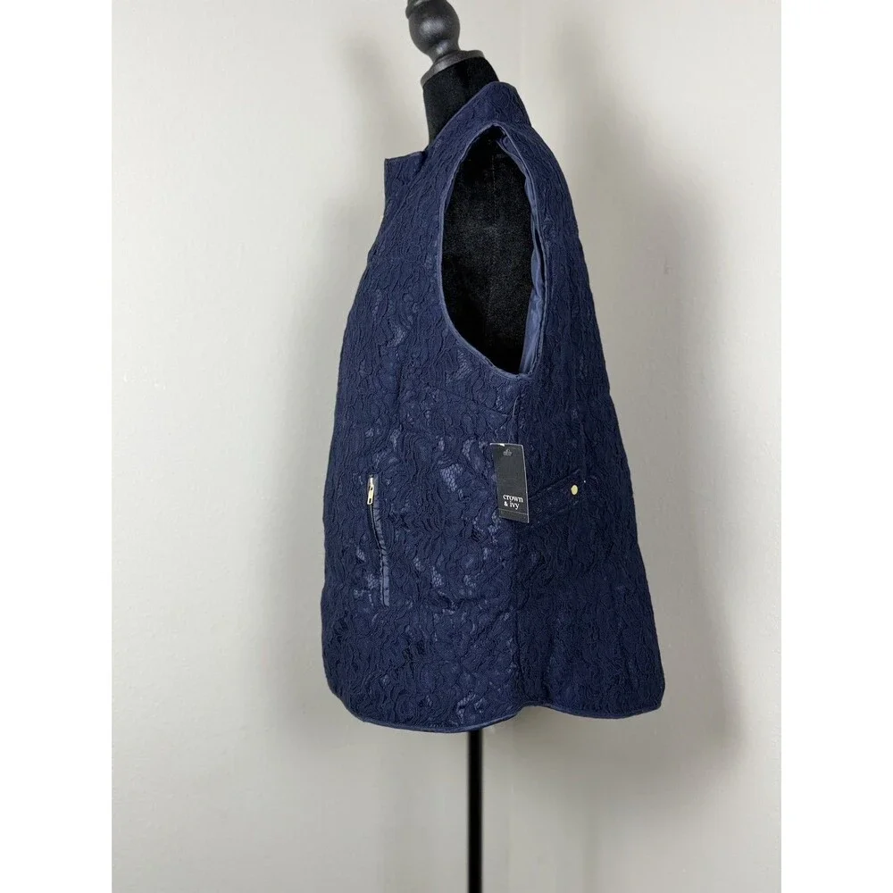 NWT Crown & Ivy Curvy Lace Vest – Navy Blue – Size 2x curvy - Picture 3 of 16